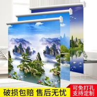 中式卷帘窗帘百叶窗帘山水画升降卫生间厨房卧室遮光防水隔断门帘