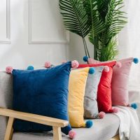 北欧简约纯色沙发抱枕靠垫荷兰绒长方形办公室腰靠枕正方形抱枕套