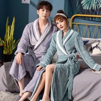 睡袍女冬季法兰绒睡衣加厚加长款男士睡衣珊瑚绒情侣浴袍加绒浴衣