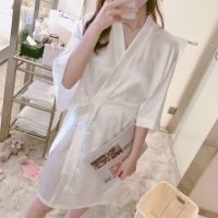 睡衣女夏季冰丝薄款白色性感可爱睡袍裙韩版浴袍式宽松家居服晨袍