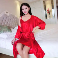 性感睡衣女夏短袖睡袍两件套装冰丝吊带睡裙情趣丝绸浴袍家居服薄