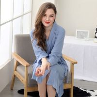 春夏季睡袍女纯棉长款浴袍睡袍男情侣睡衣家居服薄款睡衣睡袍大码