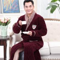 中老年人秋冬季珊瑚绒睡袍长款加厚夹棉保暖浴袍法兰绒男士家居服