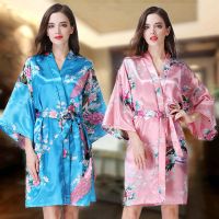 女士睡袍浴袍夏季冰丝大码性感长款睡衣睡裙仿真丝和服家居服薄款