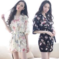 睡衣女夏季雪纺碎花性感透明短袖浴袍睡裙家居服春秋冬款薄款短裙