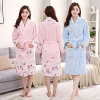 新款水貂法兰绒高端浴袍菠萝格浴袍秋冬女士睡袍睡衣
