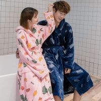睡衣女 秋冬加厚加长款情侣法兰绒睡袍女韩版珊瑚绒浴袍男