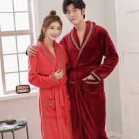 秋冬季情侣睡袍女士珊瑚绒浴袍长袖睡衣男士加厚法兰绒浴衣家居服