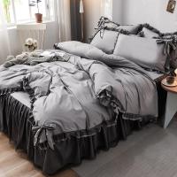 夏天韩式冰丝四件套少女心公主风真丝床单被套床裙三件套床上用品