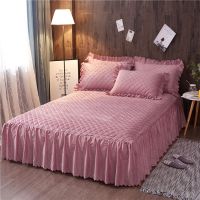 厂家直销水晶绒纯色夹棉绗绣床裙席梦思保护罩懒人床单韩版枕套