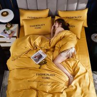 夏季双面冰丝四件套水洗真丝北欧风纯色刺绣床单被套床笠床上用品