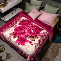 送包装】双层加厚拉舍尔毛毯婚庆盖毯床单秋冬被子珊瑚绒床上用品