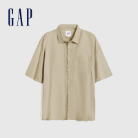 Gap男装时尚休闲宽松短袖衬衫夏季584288 2020新款简约纯色上衣男