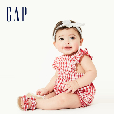 Gap婴儿纯棉连体衣秋季580455 新款洋气格子童装荷叶边爬服