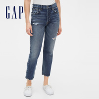 Gap女装时尚水洗破洞牛仔裤秋冬573709 新款修身直筒裤