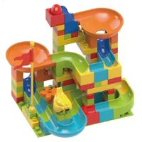 函夏 滑道乐高兼容积木桌大颗粒积木拼装滚球男女孩轨道儿童玩具 亏本100大颗粒积木+底板+4球批发地摊夜市