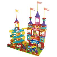 函夏 儿童大颗粒滚珠滑道积木拼装轨道宝宝玩具2-3-4-6岁兼容乐高 259城堡轨道含3车12球配特大底板批发地摊夜市