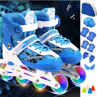 溜冰鞋儿童闪光套装3-4-6-8-13岁旱冰鞋轮滑鞋可调大小直排轮