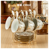 马克杯咖啡杯套装欧式小奢华整套骨瓷陶瓷杯碟茶具茶杯家用水杯子|如意6杯碟勺+架子