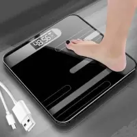 usb充电电子称体重秤精准家用健康秤人体秤成人减肥称重计器|充电【条纹曜石黑】标准款