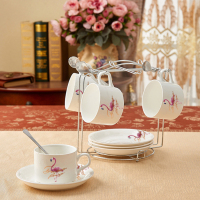 下午茶送架子创意简约杯子6件套咖啡杯套装具家用咖啡欧式陶瓷杯|火烈鸟4杯碟送勺送架