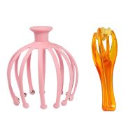 灵魂提取器压力八爪鱼防脱发缓解头皮按摩器十二抓头部按摩按摩器|【粉色】十二抓+穴位图【送手指夹】