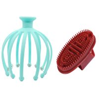 灵魂提取器压力八爪鱼防脱发缓解头皮按摩器十二抓头部按摩按摩器|【蓝色】十二抓+穴位图【送经络刷】