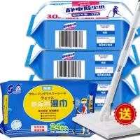 纸擦地纸套装送拖把静电除尘纸吸毛发地板湿巾无尘纸拖把干巾可选|3包干巾+1包湿巾+送拖把