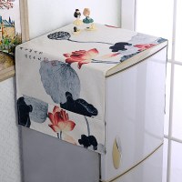 棉麻滚筒洗衣机盖布床头柜盖巾单开门冰箱罩对双开门微波炉防尘罩|冰箱莲子荷花 60*170对开/双门冰箱通