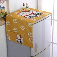 棉麻滚筒洗衣机盖布床头柜盖巾单开门冰箱罩对双开门微波炉防尘罩|冰箱黄色招财猫 70*180大对开/双门冰箱通用