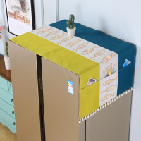 棉麻滚筒洗衣机盖布床头柜盖巾单开门冰箱罩对双开门微波炉防尘罩|冰箱彩条吉祥鱼黄 50*130cm小冰箱洗衣机