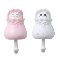 猫咪创意挂钩强力粘胶厨房可爱免打孔宿舍少女门口卡通钥匙扣粘钩|[2个装:1白+1粉]