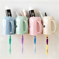 壁挂式刷牙杯牙刷杯情侣漱口杯套装四口牙刷架三口之家牙缸杯子|卡通四口+4个置物盒