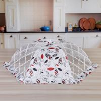 饭菜罩可折叠菜罩餐桌罩食物盖菜罩防尘防苍蝇罩圆形长方形罩桌罩|金枝玉叶嫣然红(布纱) 长方形大号70/50(6-8个菜)