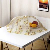 饭菜罩可折叠菜罩餐桌罩食物盖菜罩防尘防苍蝇罩圆形长方形罩桌罩|浮光烟影吹柳绿(布纱) 圆形大号约78cm(6-8个菜)