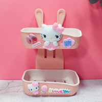 卡通可爱双层肥皂盒免打孔挂壁沥水香皂盒卫生间香皂架浴室置物架|粉KT棒棒糖挂壁香皂架