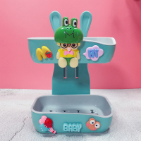 卡通可爱双层肥皂盒免打孔挂壁沥水香皂盒卫生间香皂架浴室置物架|蓝奶嘴青蛙挂壁香皂架