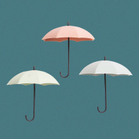 雨伞挂钩 壁挂 墙壁粘钩可爱钥匙挂钩壁挂创意装饰门口挂钥匙神器|粉蓝绿[3个装]