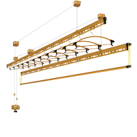 手摇升降晾衣架三杆标准晾衣杆加厚双杆式自动室内阳台晒被凉衣架|富贵金 [三杆标准款]1.2米+12个铝三角