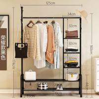 单杆式凉衣架落地简易晾衣杆家用卧室内晒衣架折叠阳台挂衣服架子|荣耀-黑[轮子+衣帽架+多层置物架]125CM 大