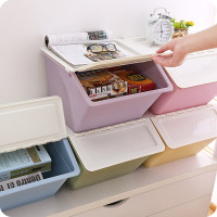 可叠加大号有盖前开斜口塑料收纳箱儿童玩具储物箱衣服零食整理箱