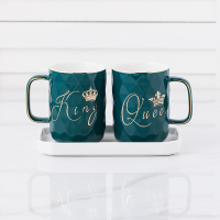 卫浴情侣洗漱口杯创意刷牙杯套装北欧牙具牙刷杯一对家用牙缸陶瓷|菱形墨绿二件套送陶瓷底盘