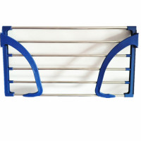 窗外晾鞋架窗台小型晾晒架室外晒鞋架子阳台挂鞋架子暖气片晾衣架|蓝色69*32cm中间不锈钢送袜夹1个