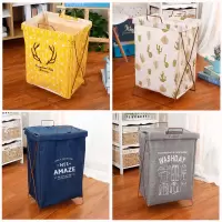 ins北欧铁架脏衣篮可折叠脏衣服收纳筐棉麻脏衣篓玩具收纳桶防水
