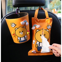 挂式汽车椅背抽纸盒车载纸巾袋抽卡通创意可爱垃圾桶车用手纸盒|新版潮熊抽纸袋+垃圾桶