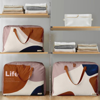 收纳袋子大容量整理袋超大衣物被子收纳袋|不规则色块-褐棕系列 巨大3件套(70*50*30cm)-加大加厚棉麻巨值优惠