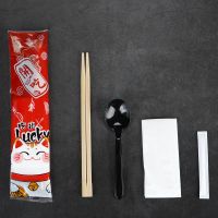 一次性筷子套装外卖餐具包四件套四合一勺子纸巾牙签牛皮纸包装|[新品]开吃(黑勺) 500套