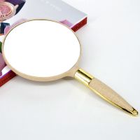 美容院镜子化妆镜随身镜木质复古手拿便携梳妆镜大号手柄镜圆形|塑料框[米色圆形]