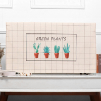 布艺电视机罩防尘罩挂式液晶55英寸50曲面盖巾65欧式电视机套壁挂|浅棕色方格仙人掌 70英寸