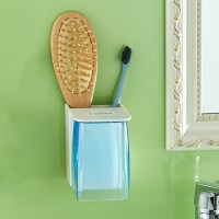 放牙刷置物架免打孔漱口杯刷牙杯壁挂吸壁式卫生间收纳盒牙缸套装|ezwin牙缸-单杯[透明蓝]